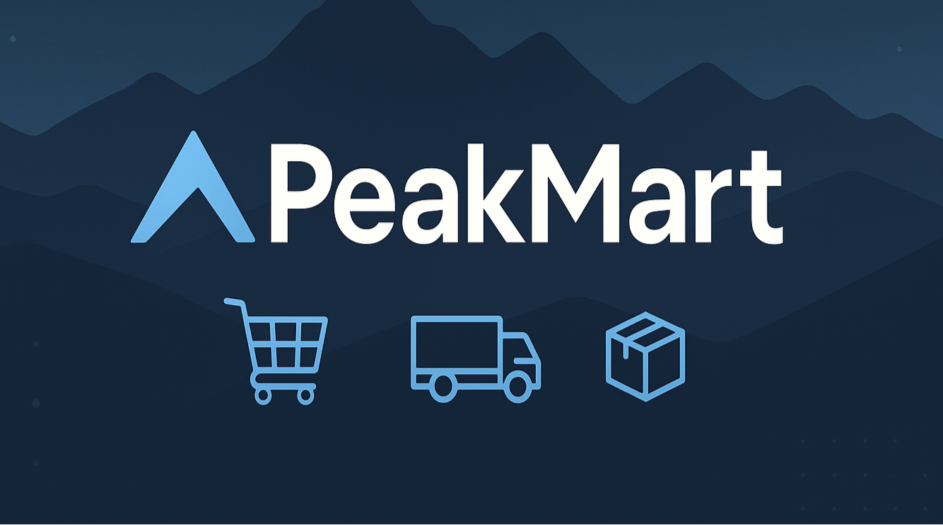 i want a footer image for my dropshipping website. our website name is "PeakMart" make one with your own creativity